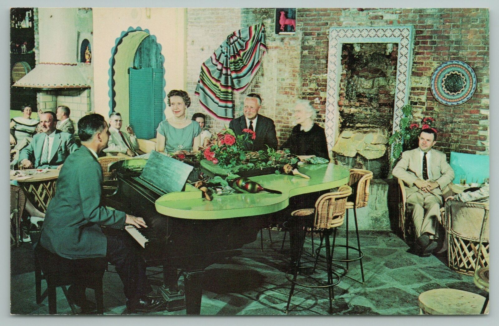 Bangor Maine~fiesta Room Cocktail Lounge~piano Player~vintage Postcard