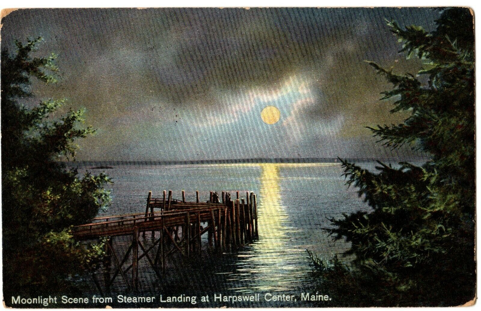 Harpswell Center, Me - Moonlight Scene From Steamer Landing Maine Postcard 1908