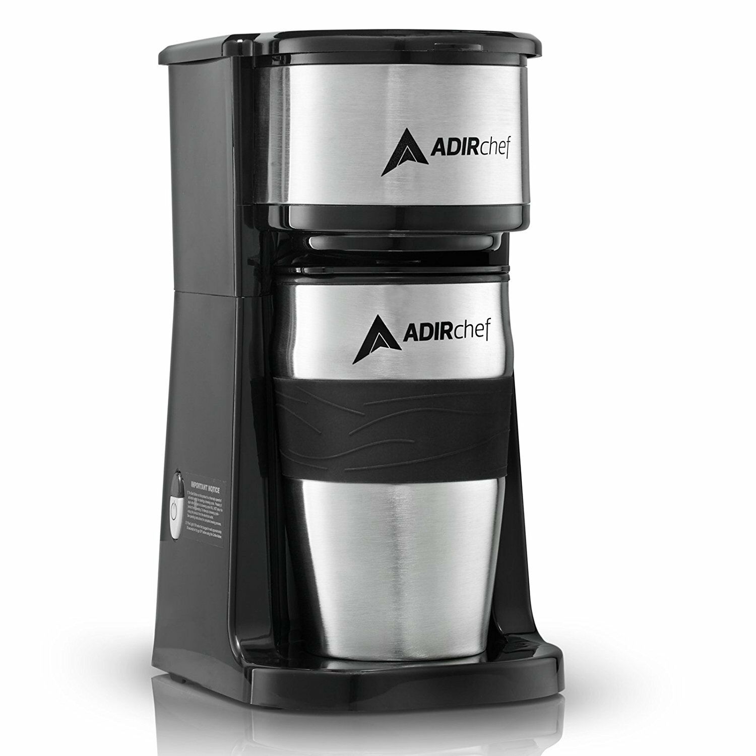 Adirchef Grab N' Go Personal Coffee Maker With 15 Oz. Travel Mug Black/stainless
